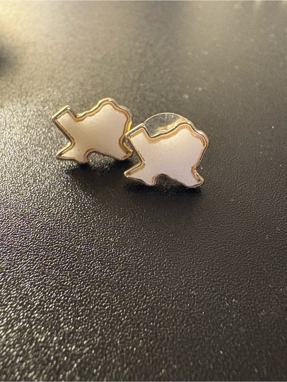 White Texas Shaped Stud Earrings - Gold Trim